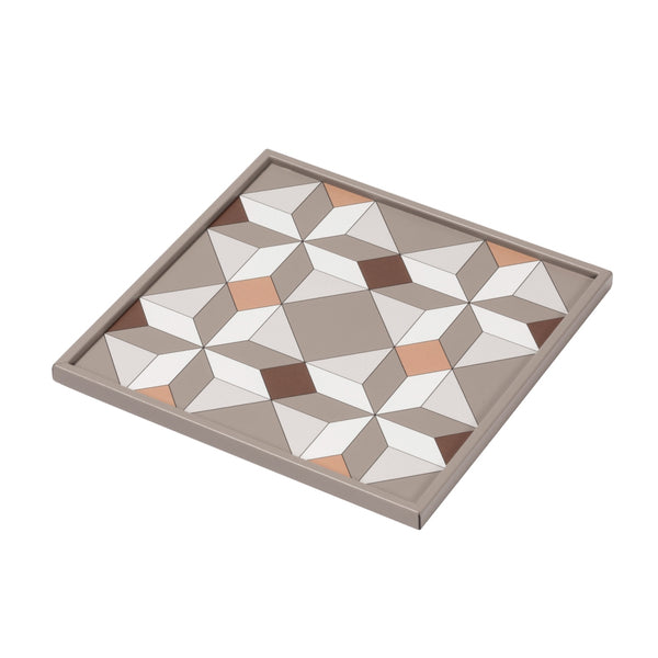 Square Tray San Marco No3 Small by Giobagnara in leather with geometric Venetian pattern