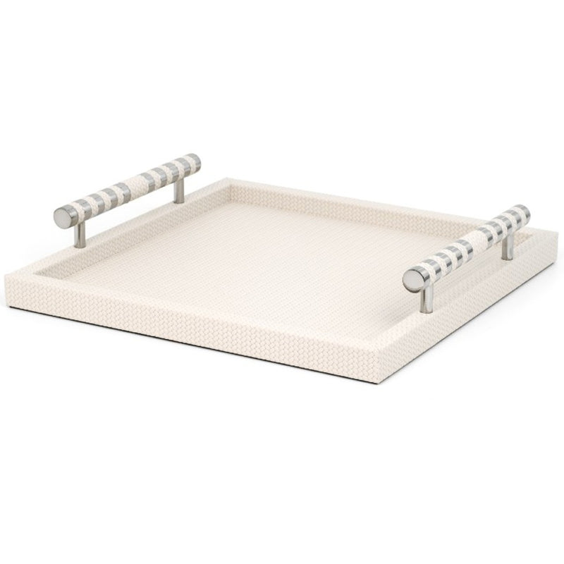 Square Woven Leather Tray Saturno in Cream by Pinetti