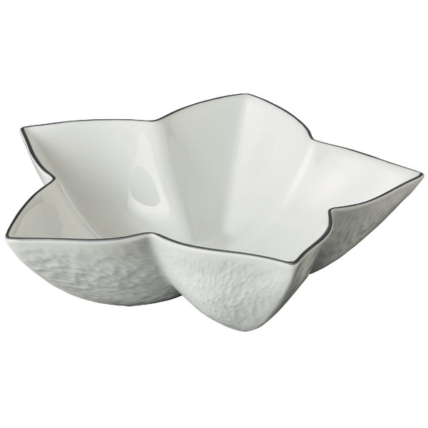 A white porcelain star-shaped bowl with platinum accents on the edges.
