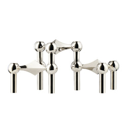 Stoff Nagel candle holder 3-pack in chrome, modular sculptural holders for 13 mm taper candles
