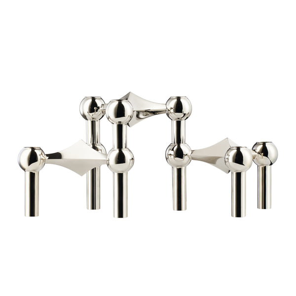 Stoff Nagel candle holder 3-pack in chrome, modular sculptural holders for 13 mm taper candles