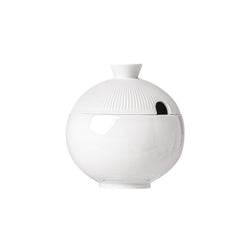 Stella Satin White porcelain sugar bowl by SIEGER by FÜRSTENBERG, satin-finished lid with glazed base, handcrafted in Germany for coffee and tea service.