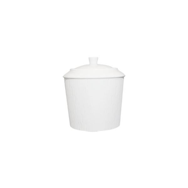 Infini White Limoges porcelain sugar box with engraved detailing by Haviland