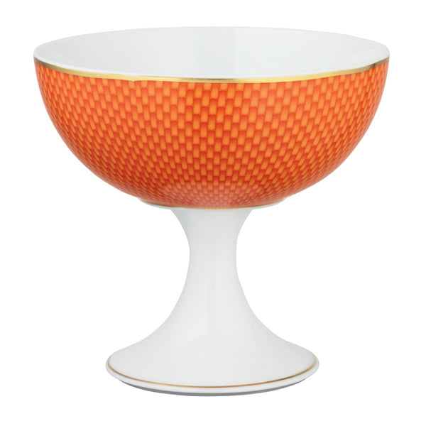 Raynaud Trésor orange porcelain sundae cup with gold-accented honeycomb design