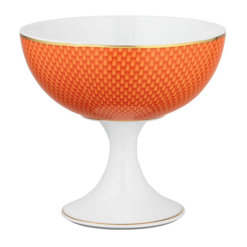 Raynaud Trésor orange porcelain sundae cup with gold-accented honeycomb design