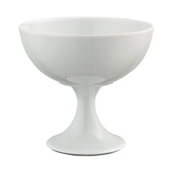 A white porcelain sundae cup with a pedestal base.