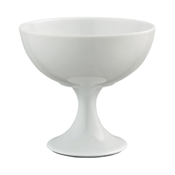 A white porcelain sundae cup with a pedestal base.