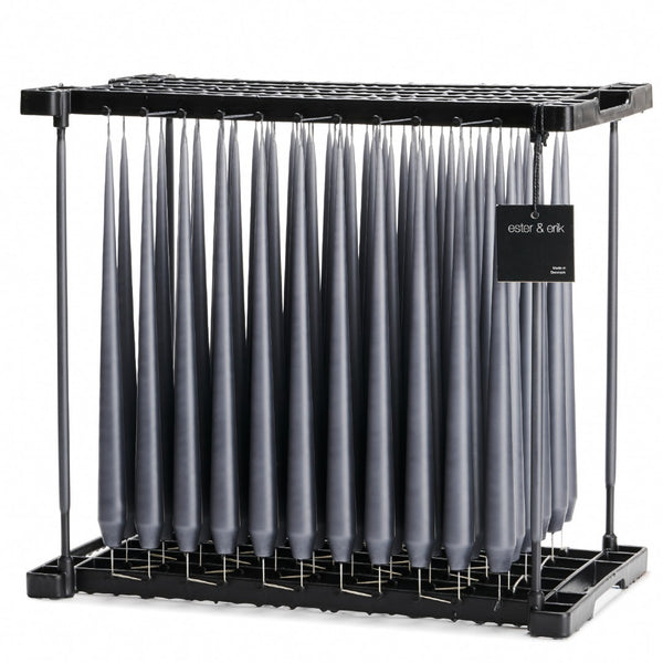 group on a stand of Taper candle in Dark Grey Matt by Ester & Erik, hand-dipped with matte finish and sleek silhouette