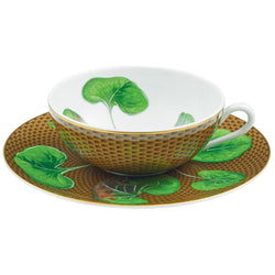 Raynaud porcelain tea cup and saucer Trésor Fleuri with asarum motif
