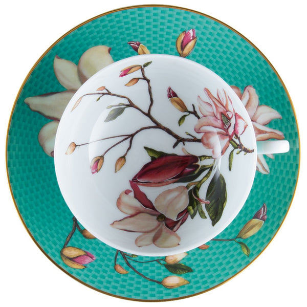 Top view of the Tea cup and saucer magnolia motif from Trésor Fleuri collection Raynaud