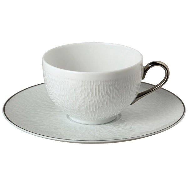 Raynaud Minéral Platinum Limoges porcelain tea cup and saucer with platinum rim


