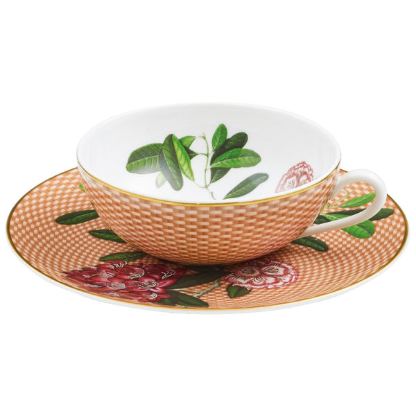 Raynaud porcelain tea cup and saucer Trésor Fleuri with rhododendron motif