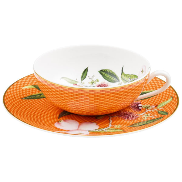 Raynaud porcelain tea cup and saucer Trésor Fleuri with water apple motif