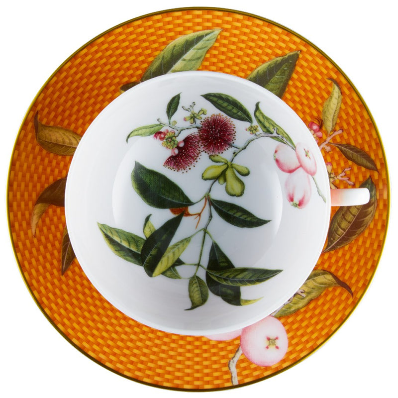 Top view of the Tea cup and saucer water apple motif from Trésor Fleuri collection Raynaud