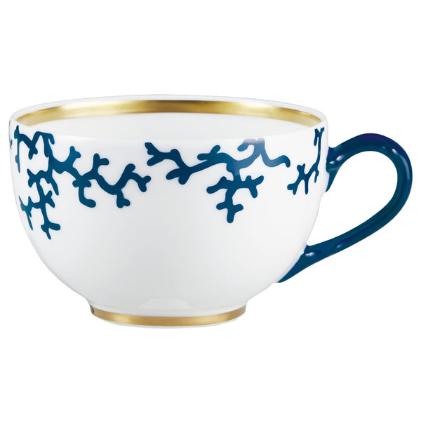 Tea Cup Cristobal Marine porcelain by Raynaud with marine blue coral motifs and gold accents