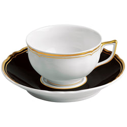 Elegant raynaud mazurka gold and black tea cup and saucer in porcelain with gold trim