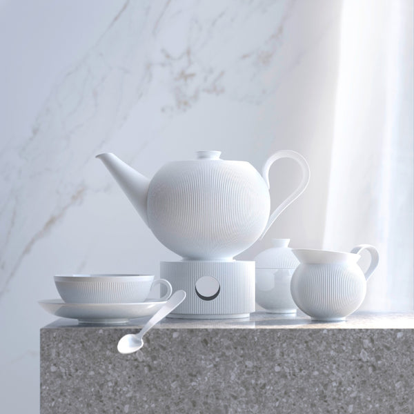 Stella Satin White velvety matte porcelain tea service by SIEGER by FÜRSTENBERG, handcrafted in Germany for refined tea service.

