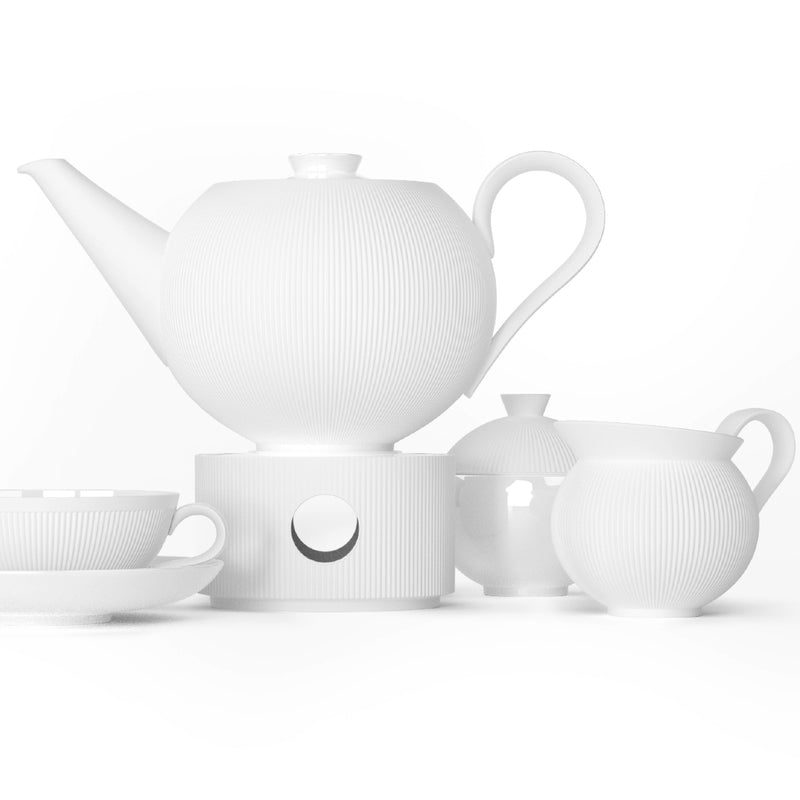 styled Stella Satin White velvety matte tea service by SIEGER by FÜRSTENBERG, handcrafted in Germany for refined tea service.

