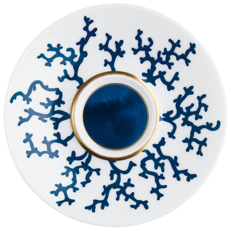 Tea Saucer Cristobal Marine porcelain by Raynaud with marine blue coral motifs and gold accents