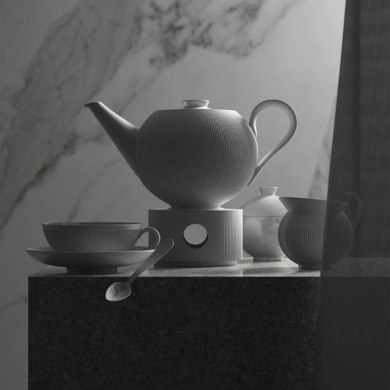lifestyle photo showing the tea service from Stella Satin White