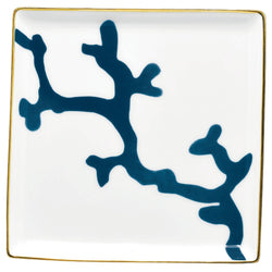 Trinket Tray 11cm in Holster Cristobal Marine porcelain by Raynaud with marine blue coral motifs and gold detailing
