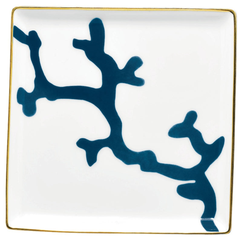 Trinket Tray 11cm in Holster Cristobal Marine porcelain by Raynaud with marine blue coral motifs and gold detailing