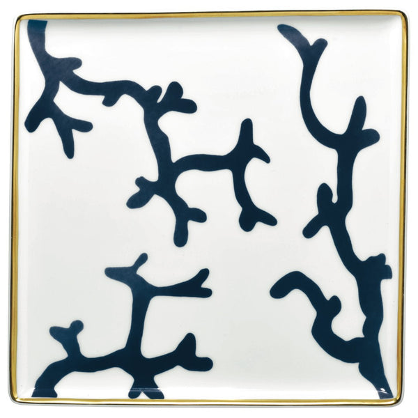 Trinket Tray 18cm Cristobal Marine porcelain by Raynaud with marine blue coral motifs and gold rim