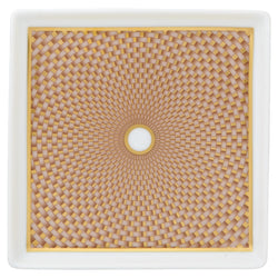 Raynaud Trésor beige porcelain trinket tray with gold-accented honeycomb design