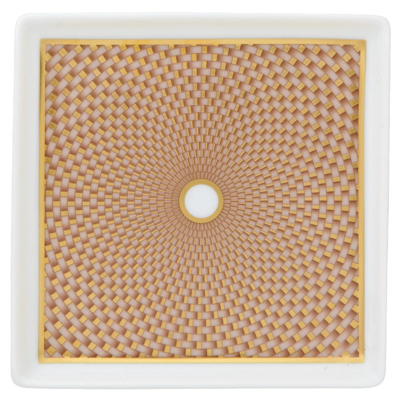 Raynaud Trésor beige porcelain trinket tray with gold-accented honeycomb design