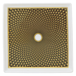 Raynaud Trésor brown porcelain trinket tray with gold-accented honeycomb design