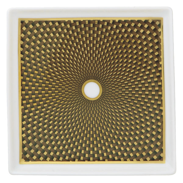 Raynaud Trésor brown porcelain trinket tray with gold-accented honeycomb design