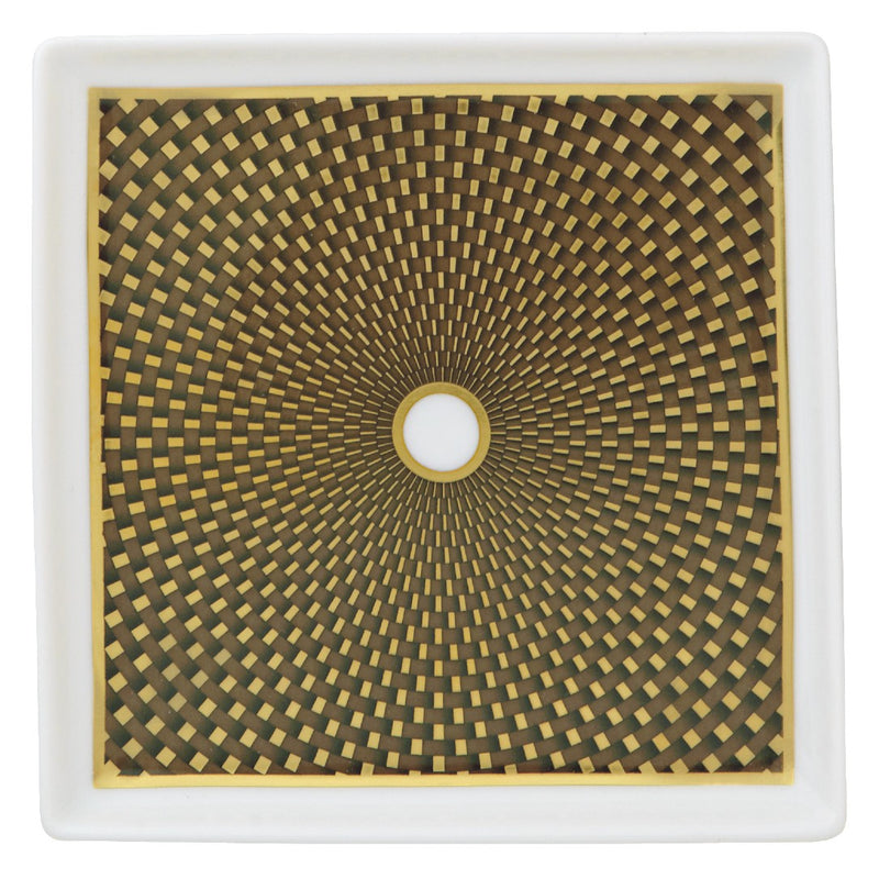 Raynaud Trésor brown porcelain trinket tray with gold-accented honeycomb design