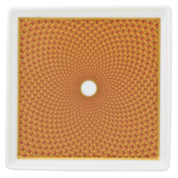 Raynaud Trésor orange porcelain trinket tray with gold-accented honeycomb design