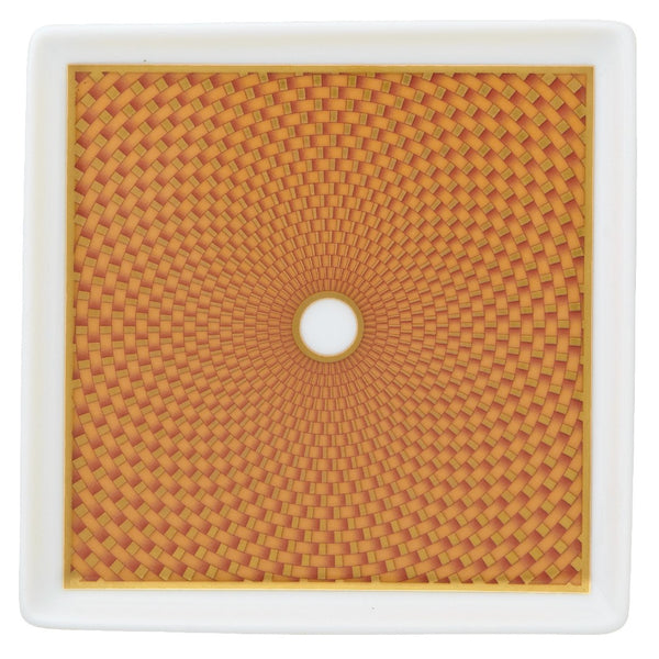 Raynaud Trésor orange porcelain trinket tray with gold-accented honeycomb design