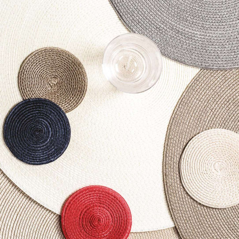 straw coasters and placemats in white beige and red from pigment of france giobagnara