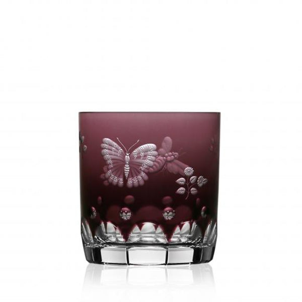 Luxury Double Old Fashioned Tumbler in Amethyste Crystal with Butterfly and Leaf Engraving – Springtime by Varga Crystal