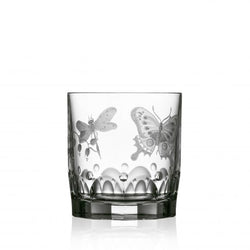 Luxury Old Fashioned Tumbler in Clear Crystal with Butterfly and Leaf Engraving – Springtime by Varga Crystal