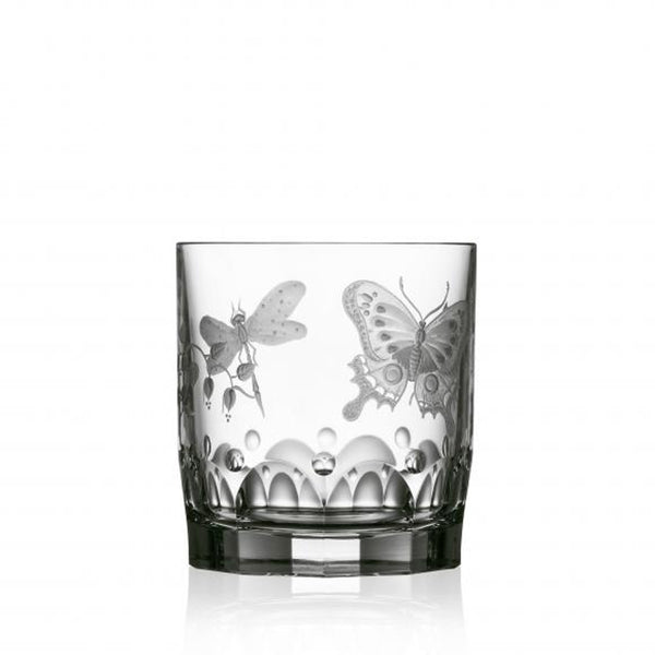 Luxury Old Fashioned Tumbler in Clear Crystal with Butterfly and Leaf Engraving – Springtime by Varga Crystal