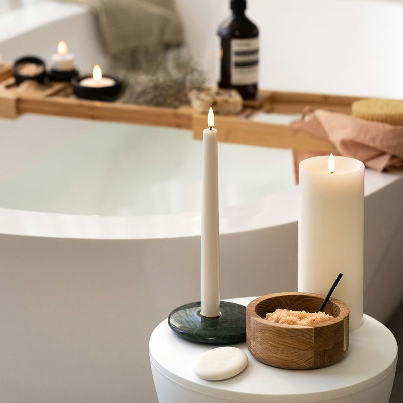 styled bathroom with candles and Uyuni Premium Remote Control for LED candles with timer and brightness settings