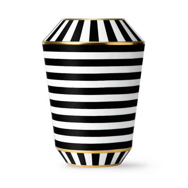 Large Luna Ca' D'Oro porcelain vase with black, white, and gold geometric design by Sieger by Fürstenberg