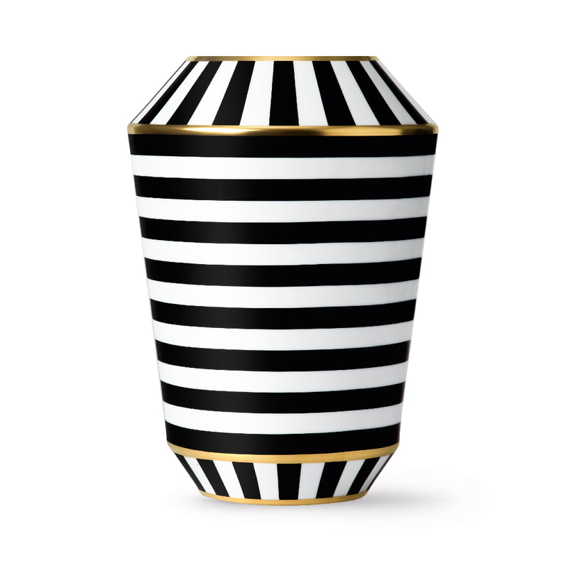 Large Luna Ca' D'Oro porcelain vase with black, white, and gold geometric design by Sieger by Fürstenberg
