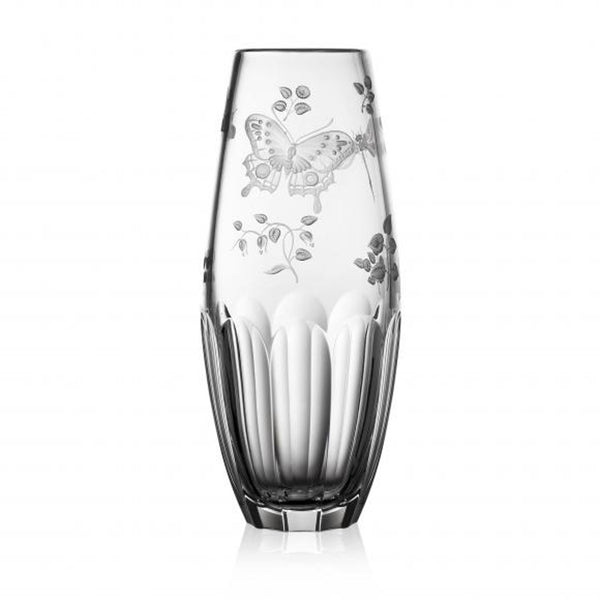 Vase Springtime clear barrel by Varga Crystal, hand-cut luxury floral crystal vase
