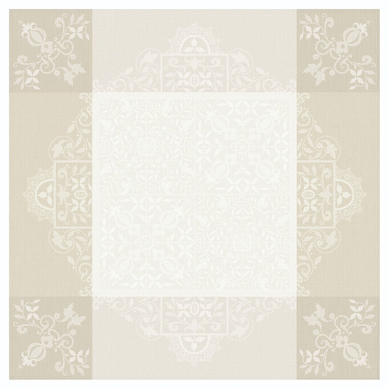 Le Jacquard Français Venezia Ivoire coated cotton tablecloth in ivory with damask jacquard