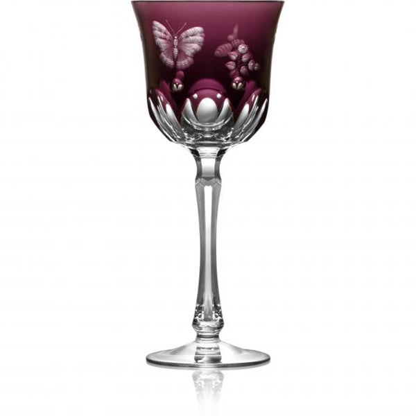 Luxury Water Glass in Amethyste Crystal with Butterfly and Leaf Engraving – Springtime by Varga Crystal