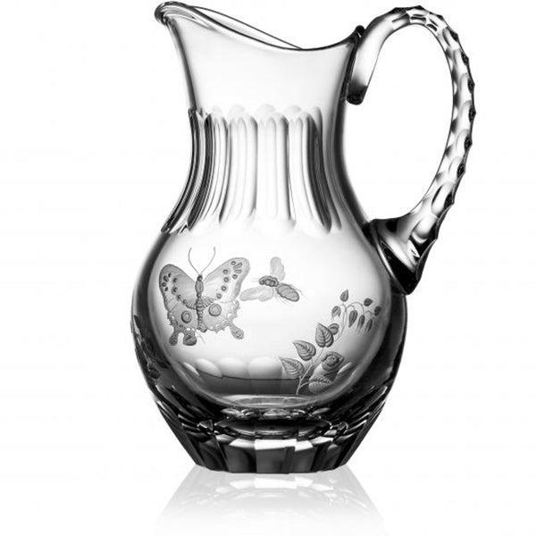 Luxury 1.2L Water Pitcher in Clear Crystal with Butterfly and Leaf Engraving – Springtime by Varga Crystal
