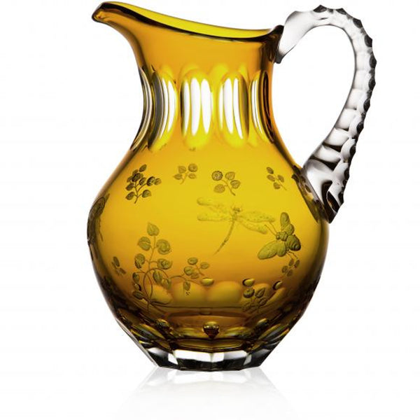 Luxury 1L Water Pitcher in Amber Crystal with Butterfly and Leaf Engraving – Springtime by Varga Crystal