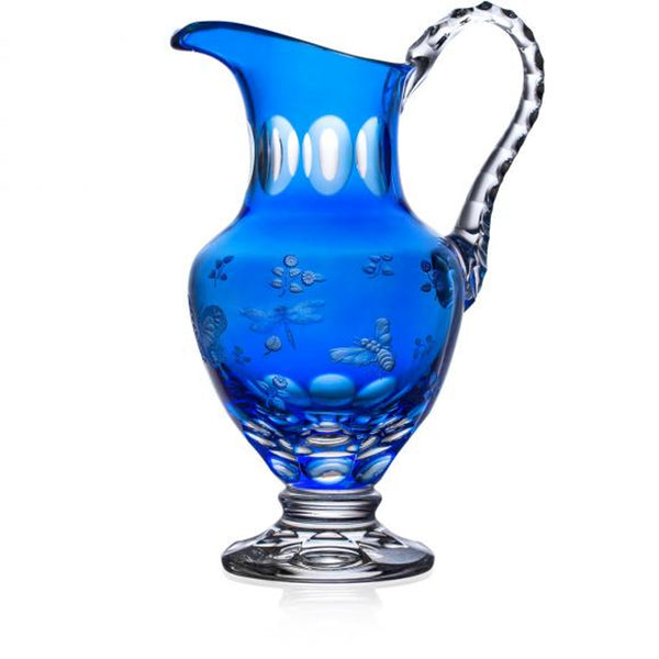 Luxury 1L Water Pitcher in Cobalt Blue Crystal with Butterfly and Leaf Engraving – Springtime by Varga Crystal