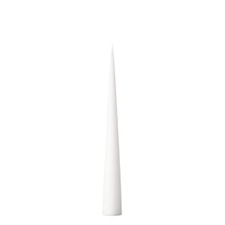 A white matt self-standing cone candle on a plain background.