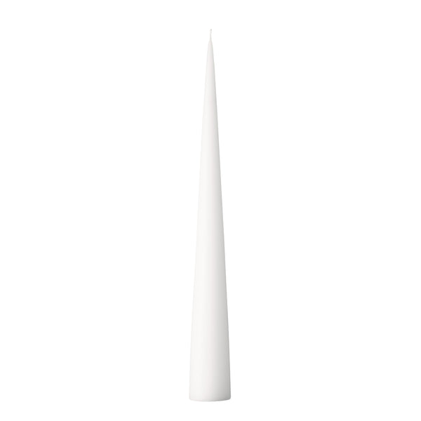 A white matte cone candle on a plain background.