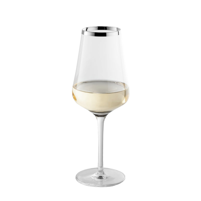 Elegant Crystal White Wine Glass with Hand-Applied Silver Rim – Avantgarde by Sonja Quandt